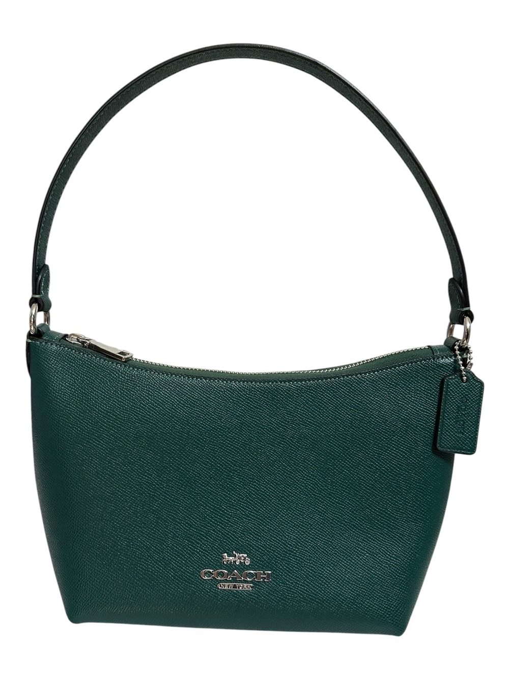COACH CW390 Zip Top Shoulder Bag Dark Green Teal Crossgrain Leather **NWOT